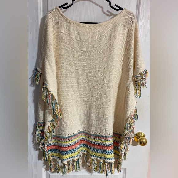 Roxy Knit Serene Morning Fringed High Low Colourful Coastal Poncho Medium/Large - Picture 13 of 15